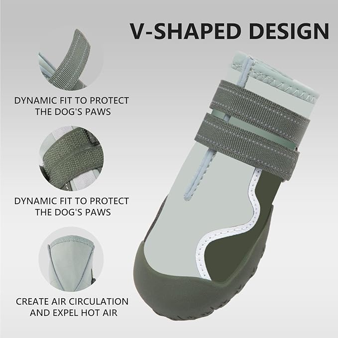 Dog Shoes Small Medium Large Size Dogs, Puppy Booties Paw Protector for Hot Pavement, Non-Slip Waterproof Rubber Reflective Strapped Boots (Green, Size 2#: (2.4 * 1.9) (L*W) for 18-27lbs)