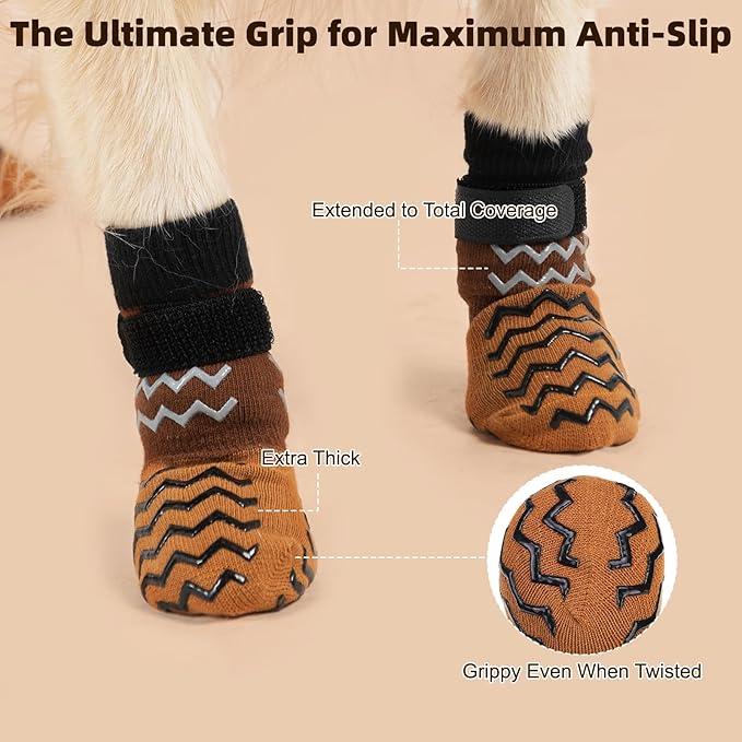 Anti Slip Dog Socks to Prevent Licking Paws, Dog Shoes for Cold/Hot Pavement, Winter Pet Booties for Small Medium Large Senior Dogs, Boots & Paw Protectors for Hardwood Floors Traction Control
