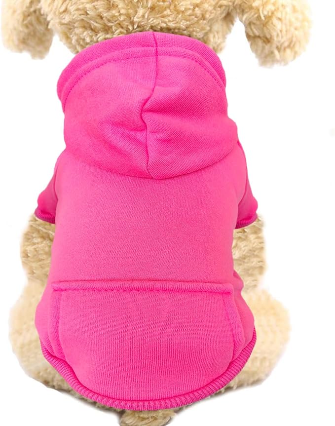 Jecikelon Winter Dog Hoodie Sweatshirts with Pockets Warm Dog Clothes for Small Dogs Chihuahua Coat Clothing Puppy Cat Custume (Rose red, X-Small)