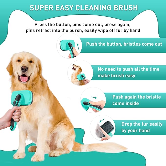 2 pcs Self Cleaning Slicker Brush & Nail Clippers for Dog and Cats,Shedding Long and Short Haired Pets,Skin Friendly Deshedding Grooming Tool