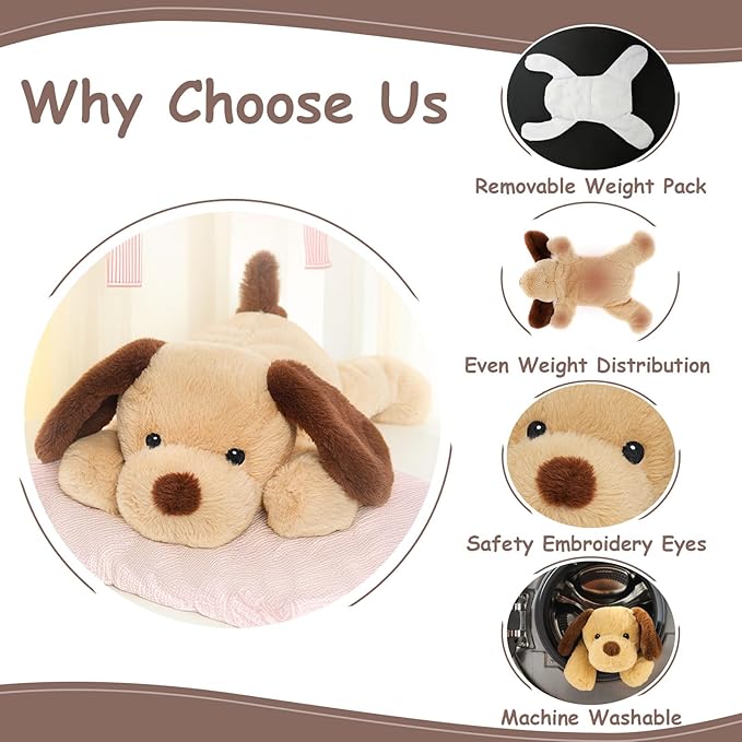 WEIGEDU Large Weighted Puppy Dog Stuffed Animal Plush Toy for Kids and Adults with Embroidered Eyes and Removable Weight Pack - 28 Inches, 5 lbs