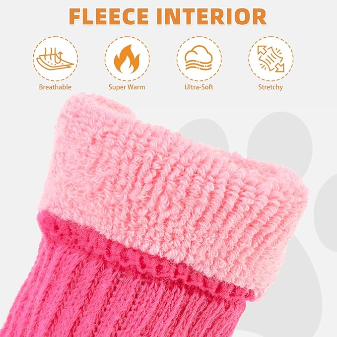 KOOLTAIL Anti Slip Winter Dog Socks to Prevent Licking Paws, Waterproof Snow Rain Long Dog Boots&Paw Protector, Warm Grippy Booties Reflective Double Straps for Hardwood Floor, Small Medium Large Dogs