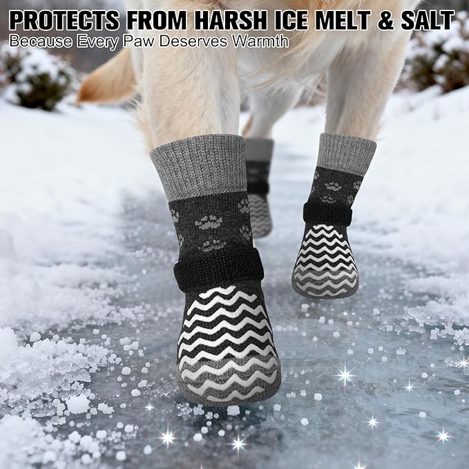 EXPAWLORER 6Pcs Anti Slip Dog Socks to Prevent Licking Paws, Dog Shoes for Winter, Double Sides Dog Boots & Paw Protectors Booties for Hardwood Floors with Grippers Small Medium Large Senior Dogs, L