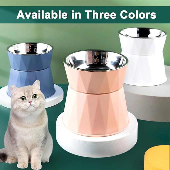 Elevated Cat Feeder, 5.5'' Height, Whisker-Relief Shape, Safe & Durable Cat Bowls for Food and Water, 1 Year Warranty(Blue)