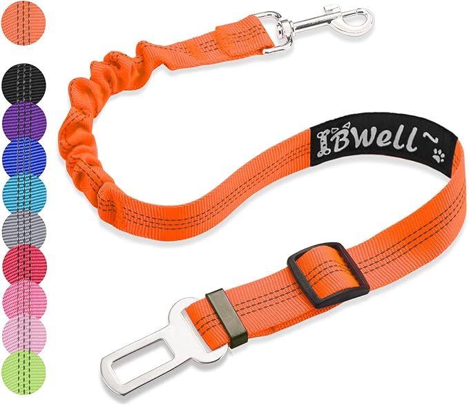 IBWell Dog Seat Belt with Elastic Bungee Leash, Car Seat Belt for Dogs (Orange, 1PCS-27.6")