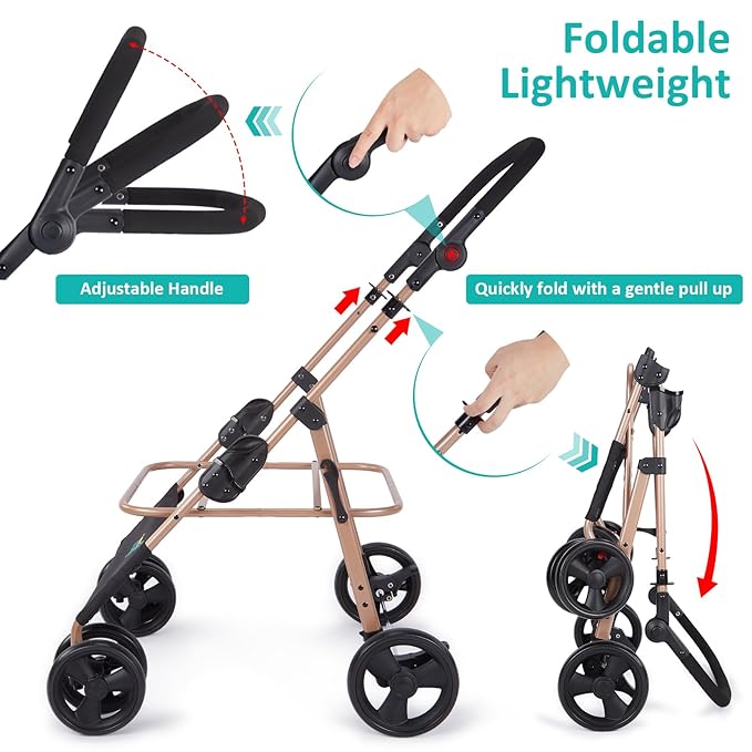 Ownpets Dog Stroller with Upgraded 4 Wheels, 3 in 1 Foldable Pet Stroller for Medium Dogs and Cats Up to 66lbs, Detachable Carrier for Car Seat, with Storage Organizer, Cup Holder