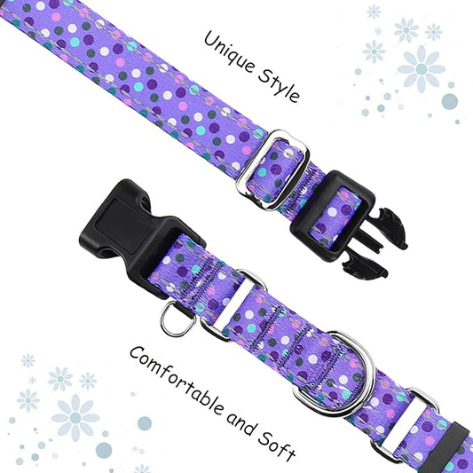 Reflective Martingale Collar for Dogs with Quick Release Buckle Cute No Pull Training Dog Collars (Purple Polka Dot, XSmall)