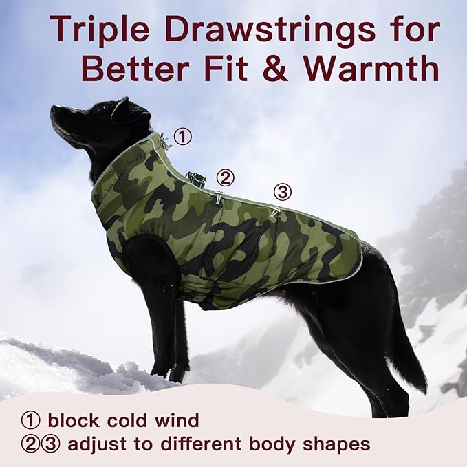 Medium Dog Coat - Warm Zip Up Snowsuit Dog Harness Vest, Reflective Water-Resistant Dog Jacket for Medium Dogs - Camouflage