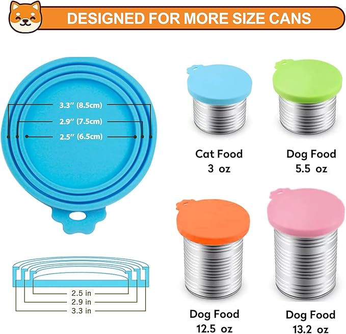 PWOD 3 Pack Pet Food Can Covers, Silicone Universal Can Lids for Dog & Cat Food, BPA Free, One Fit Most Standard Size Can Lids Top Blue/Green/Yellow