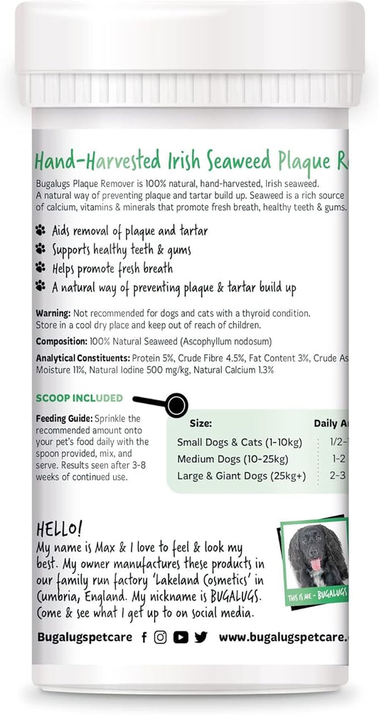 BUGALUGS Plaque Off Remover for Dog Teeth & Bad Breath 100% Natural | Plaque Off No Toothbrush or Dog Toothpaste | Remove Dog Bad Breath & Plaque Remover for Dogs & Cats (Dog 70g)