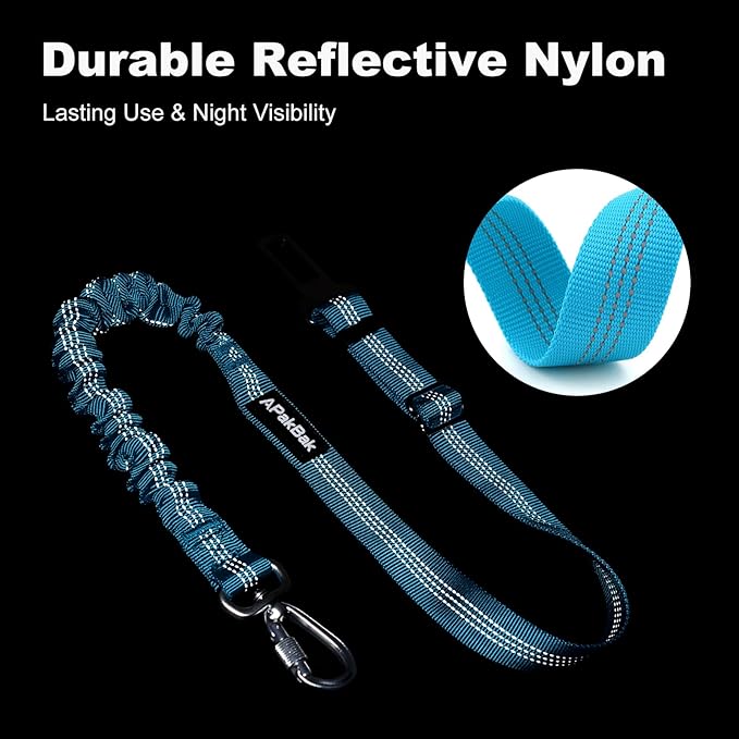 Dog Seat Belt for Car, Adjustable Dog Car Harness Seatbelt for Small Medium Large Dogs, Heavy Duty Travel Safety Restraint with Locking Aluminum Hook & Reflective Nylon Strap, Light Blue