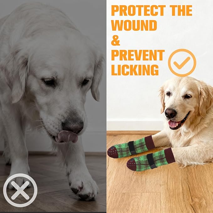 EXPAWLORER Dog Socks for Hardwood Floors, Dog Shoes for Winter, Dog Booties for Cold Pavement to Prevent Licking, Paw Protectors Strong Traction Control for Small Medium Large Dogs,Green M