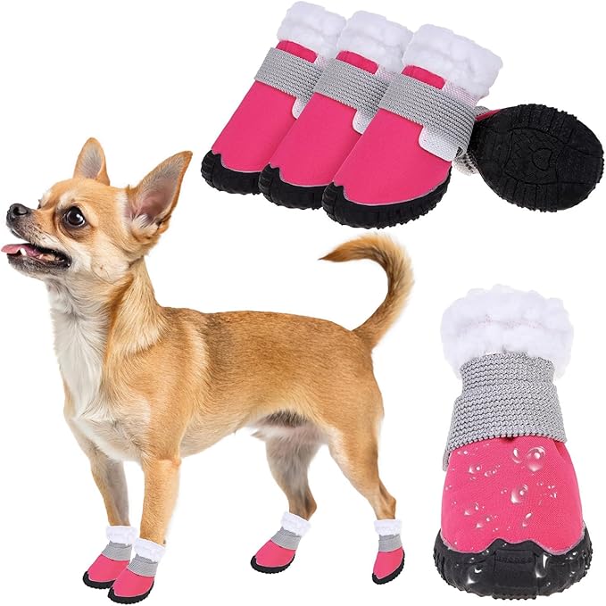 BEAUTYZOO Dog Winter Boots, Waterproof Dogs Snow Shoes with Anti-Slip Sole & Warm Fleece Lining-Indoor Outdoor Paw Protectors for Small Dogs, Puppy Booties to Prevent Licking on Hardwood Floors,Size 2