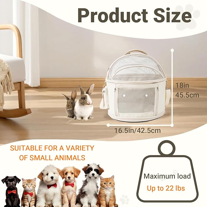 Round Pet Carrier for Small & Medium Cats & Dogs - Travel Carrier for Pets up to 22 lbs, Allows Pets to Turn and Move Easily, Ideal for Car Travel, Lightweight and Comfortable Design
