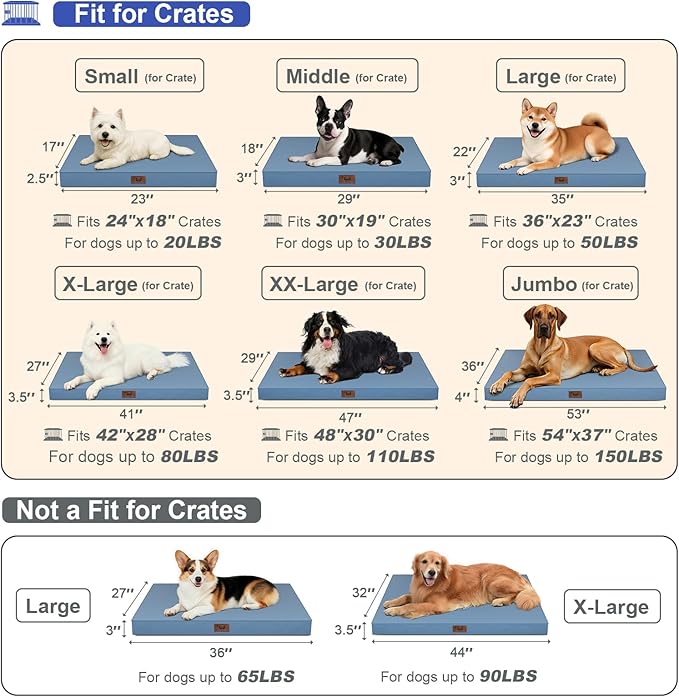 Outdoor Dog Bed for Small Dogs, Waterproof Dog Crate Bed for Medium Dogs Cats, Orthopedic Egg Crate Foam Pet Bed with Washable Removable Oxford Cover, Blue