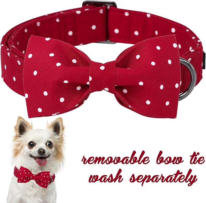 Unique style paws Cotton Dog Collar with Bow Puppy Collar with Red White Round Dot for Small Medium Large Boys Girls Dogs