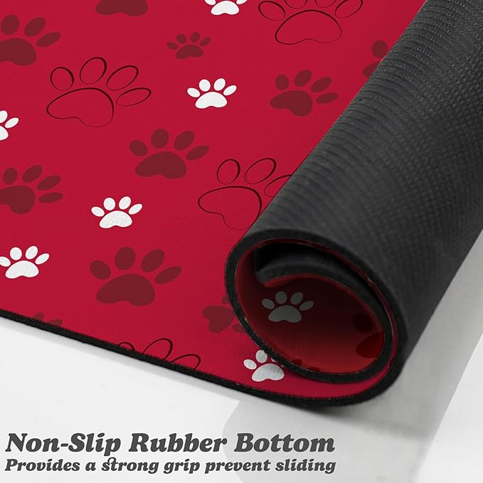Dog Food Mat, Absorbent Water Bowl Mats Cat Pet Feeding Placemats Red 16 * 24 inch