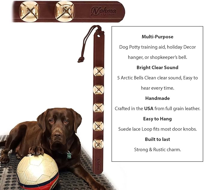 Hanging Door Bells – Handmade Sleigh Bells & Dog Training Bells for Potty Training, Holiday Décor, and Multi-Purpose Door Use (Black - Brass Bells)