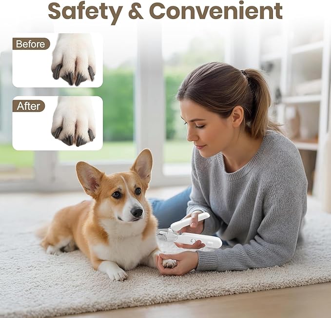 2-in-1 Electric Dog Nail Grinder & Clipper with LED Light, Rechargeable Quiet Pet Nail Trimmer with Safety Guard for Dogs and Cats