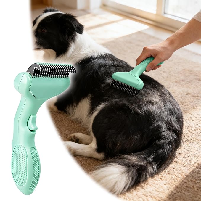 2026 Upgrade Cat Grooming Brush Self Cleaning, Self Cleaning Slicker Brush Small for Dog & Cat, Pet Grooming Deshedding Tool for Detangling & Dematting Long, Easy To Clean Loose Undercoat (Green#A)