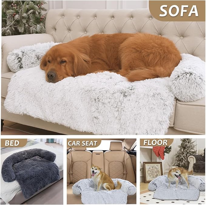 Tinaco Calming Dogs/Cats Bed Mats, Dog Pad Washable Removable Couch Cover, Plush Long Fur Mat for Pets, Waterproof Lining, Perfect for Small, Medium and Large Dogs and Cats (Desert Brown, 41"x37")