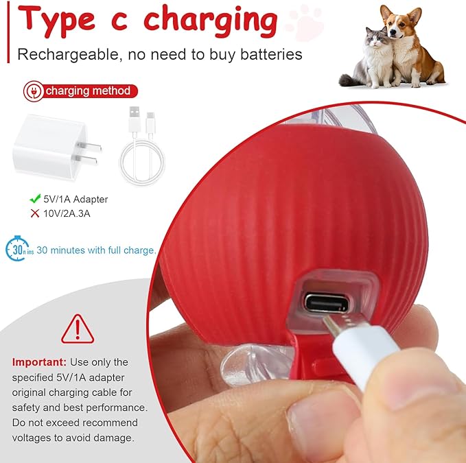 FurryJoy 2PCS Interactive Cat Toys Smart Ball for Cats and Dogs, 360° Automatic Rolling Chase, 2 Rapid-Action Tails, Designed for Indoor pet Exercise, Boredom Relief, and Fun Chase Play.（Red＆Blue）