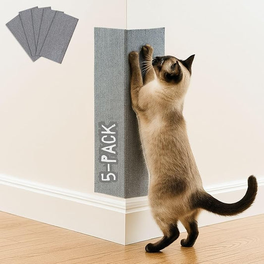 Cat Scratch Mat (5 Pack), 23.6’’ x 11.8’’ Cat Wall Corner Scratcher, Versatile Self-Adhesive Replacement Easy Use for Cat Trees Wall Furniture, Scratching Posts, and Couch Protection (Grey)