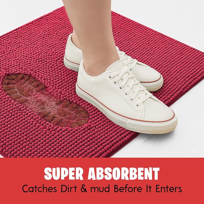 MudGuard Mat™ Dog Door Mat for Muddy Paws, Super Absorbent Microfiber, Non-Slip Indoor Mat, Quick Dry Chenille Mud Mat for Dogs & Entryway, Washable, Red 16" x 24"