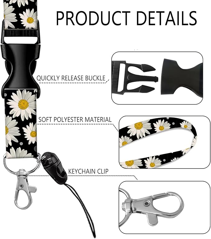BLOCIT Lanyards for ID Badges and Keys, Funny Badge Reel Retractable with Clip,ID Badge Holder with Breakaway Lanyard, Teacher Nurse Office Gifts（Sunflower White Daisy）
