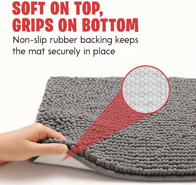 MudGuard Mat™ Dog Door Mat for Muddy Paws, Super Absorbent Microfiber, Non-Slip Indoor Mat, Quick Dry Chenille Mud Mat for Dogs & Entryway, Washable, Grey 24" x 60"