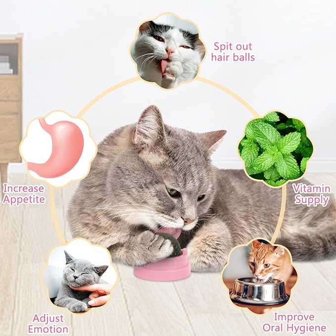 SINROBO 3 Pack Catnip Balls, Catnip Ball for Cats Wall, Edible Kitty Toys for Cats Lick, Safe Healthy Kitten Chew Toys, Teeth Cleaning Dental Cat Toys, Cat Wall Treats (Pink)