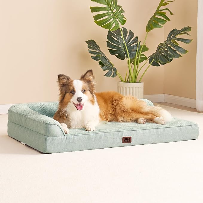 EHEYCIGA Memory Foam Dog Bed Large Sized Dogs, Pet Bed for Large Dog for Crate with Waterproof Liner, Pet Couch Bed Orthopedic with Washable Removable Cover, 35x22x6 Inches, Greyish Green