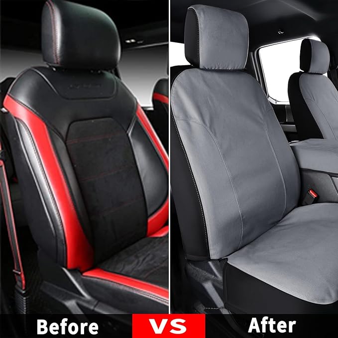 Coverado Front Seat Covers, Waterproof Canvas Seat Protector for Car Seat Cushions for Kids & Dogs, Seat Covers Compatible with 2015-2026 Ford F150 & 2017-2026 Ford F250 F350 F450(Gray, 2PCS)