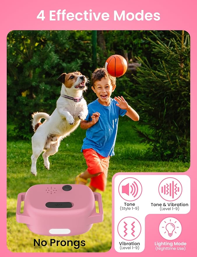 No Shock Dog Training Collar, Vibrating Dog Collar with Remote 3300ft, Beep and Vibration Collar for Dogs 10-110lbs | Vibrate Only, No Prongs | Painless&Humane to Stop Bad Behaviors (Pink)
