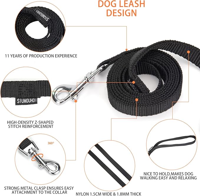 Siumouhoi 6 FT Puppy Leash, Strong Traditional Style Leash with Easy to Use Collar Hook,Dog Lead Great for Small and Medium and Large Dog (Blue, 5/8 in x 6 ft)