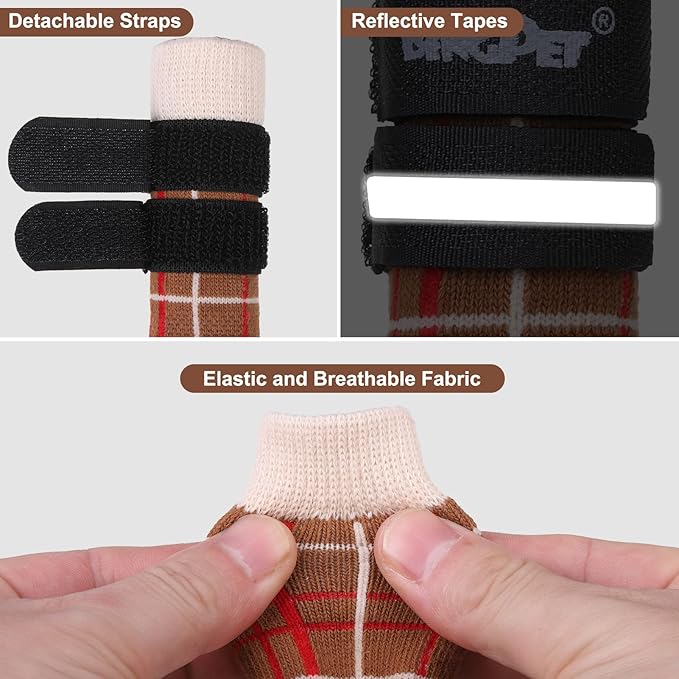 BINGPET Anti-Slip Dog Socks for Hardwood Floors,Injury Prevent Licking Dog Booties,Traction Control Paw Protector Dog Shoes for Hot Pavement with Reflective Straps for Small Medium Large Dogs