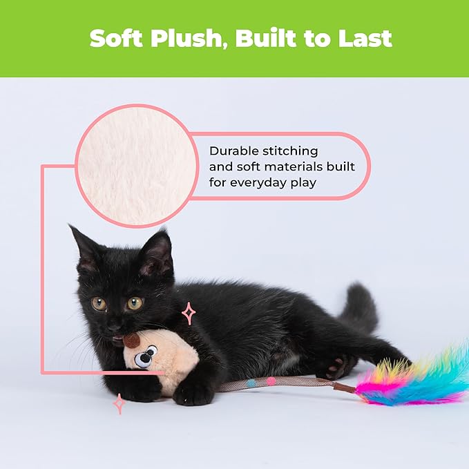 Catify Best Pet Supplies Interactive Squeak Mice – Tap-Activated Realistic Mouse Cat Toy, Catnip-Infused, Elastic Mesh & Feathered Tail with Realistic Squeaks for Indoor Cats & Kittens - Beige & Gray