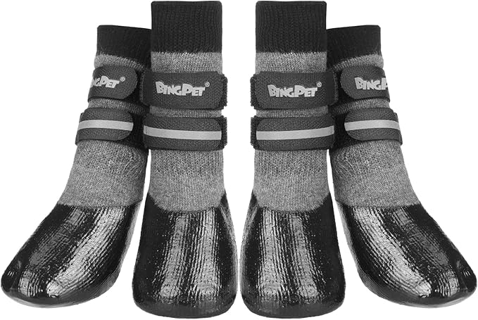 BINGPET Dog Socks for Hardwood Floors, Outdoor Anti Slip Waterproof Paw Protector with Reflective StrapsTraction Control, Dog Boots for Hot Pavement for All Season, 4pcs