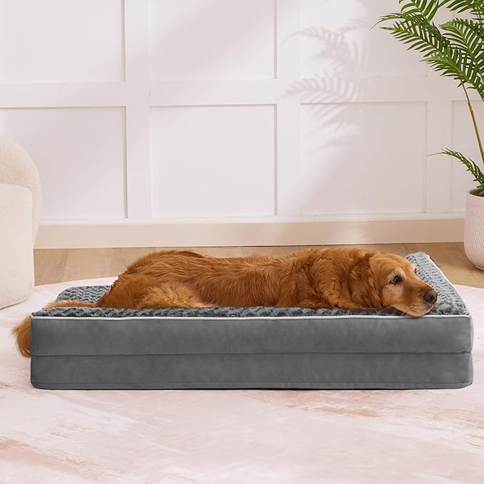 Dog Bed Large Sized Dogs, XXL Orthopedic Dog Bed for Large Dogs, Waterproof Pet Bed with Washable Removable Cover, L-Shaped Pet Couch with Portable Handle 48"x35"x7.5", Dark Grey