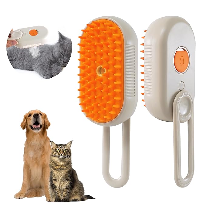 Cat Steam Brush - 3 in 1 Spray Pet Comb for Shedding, USB Rechargeable Pet Hair Removal, for Cats, Cat Grooming Brush, for Kittens and Puppies, Massage and Remove Loose Hair