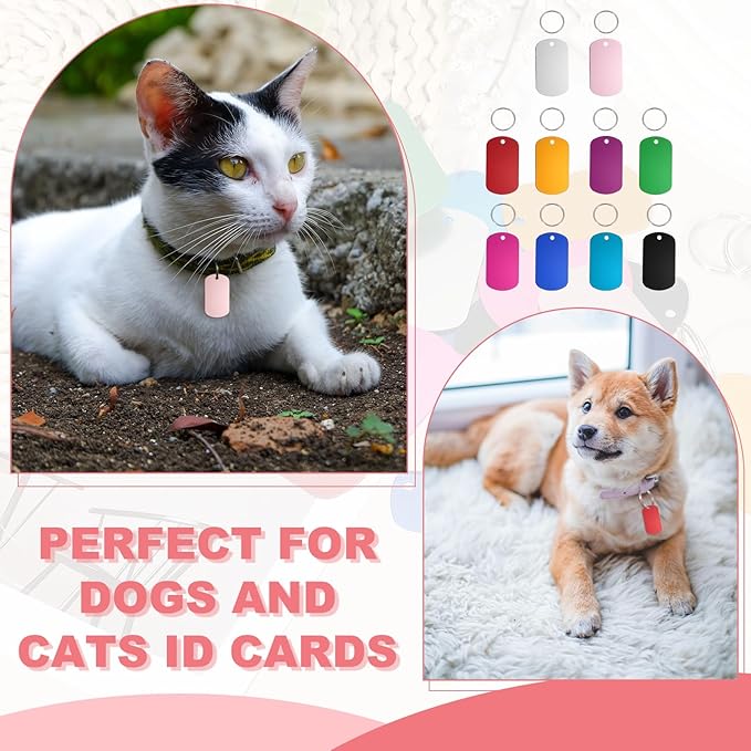 Pet ID Tags, Personalized Dog Cat Tag Stainless Steel Aluminum Rectangle Engraved Blank with Key Ring 50 x 29mm (Multicolor, 50 Pcs), Intended for Dog/Cat/Name/Pendant Crafts