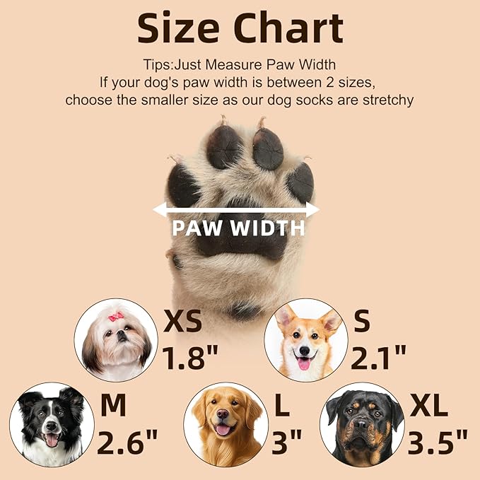 Anti Slip Dog Socks to Prevent Licking Paws, Dog Shoes for Cold/Hot Pavement, Winter Pet Booties for Small Medium Large Senior Dogs, Boots & Paw Protectors for Hardwood Floors Traction Control