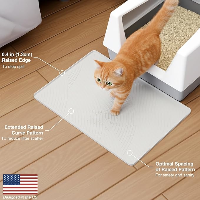 SM Cat Litter Mat - 24x17 in, Water Proof, US Designed Kitty Litter Trapping Mat, Easy to Clean, Scatter Control, Odorless, Less Mess and Clean Floors, Pet Supplies for Indoor Cats, Beige Gray