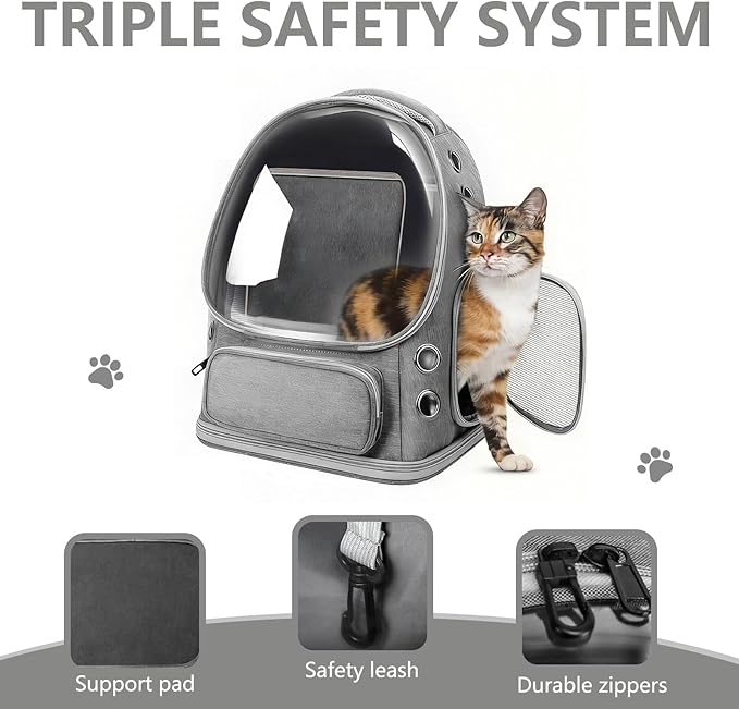 Expandable Cat Backpack Carrier, Breathable Cat Bubble Backpack for Kitty & Small Dog up to 18lbs, Large Space Cat Carrier Backpack, Foldable Airline Approved Carrier for Travel (Gray)