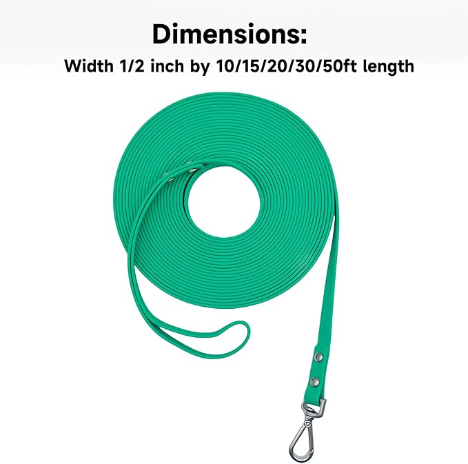 Dog Training Long Leash Waterproof Long Line Heavy Duty Outdoor Recall Lead 10ft 15ft 20ft 30ft 50ft for Small Medium Large Dog (Dark Green, 20FT)