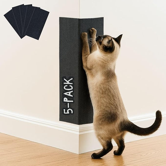 Cat Scratch Mat (5 Pack), 23.6’’ x 11.8’’ Wall Corner Scratcher, Versatile Self-Adhesive Replacement Easy Use for Cat Trees, Cat Wall Furniture, Scratching Posts, and Couch Protection (Black)