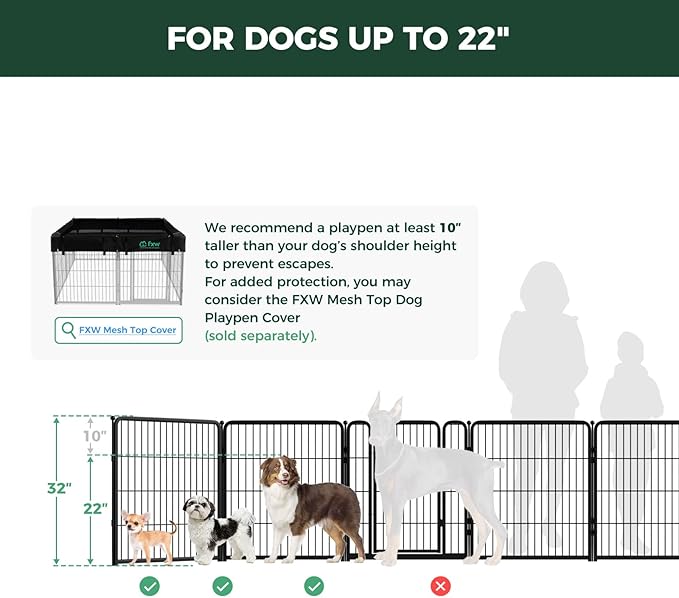 FXW Homeplus Unleashed Indoor Dog Playpen - Stress-Free and Safe Play, Heavy Duty 32 Inch 6 Panels Dog Pen for Small and Medium Dogs, Black│Patented
