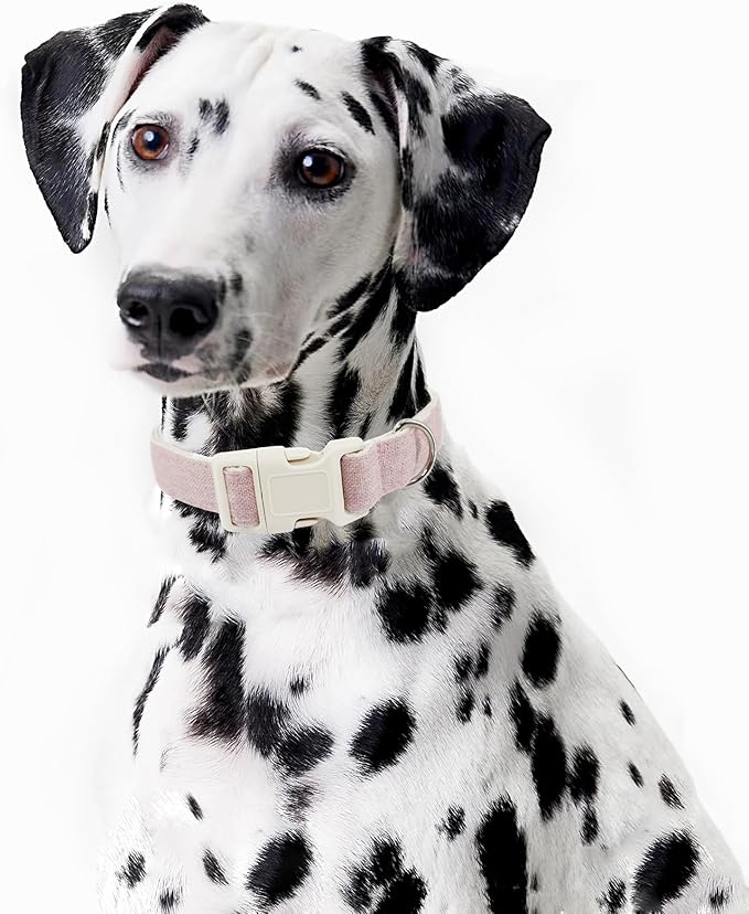 Cotton Hemp Dog Collar Adjustable, Pink Dog Collar Soft Natural Fabric with Quick Release, Cute Wedding Puppy Necklace for Small Medium Large Dog, Pink-L
