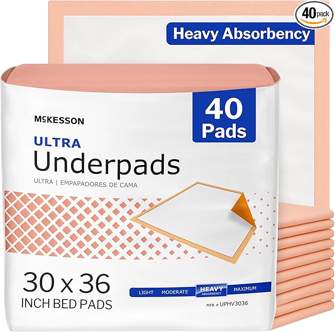 McKesson Underpads Disposable Bed Pads 30" x 36" [40 Count], Heavy Absorbency, Ultra Incontinence Chux Pads for Adults, Elderly, and Baby, Pee Pads