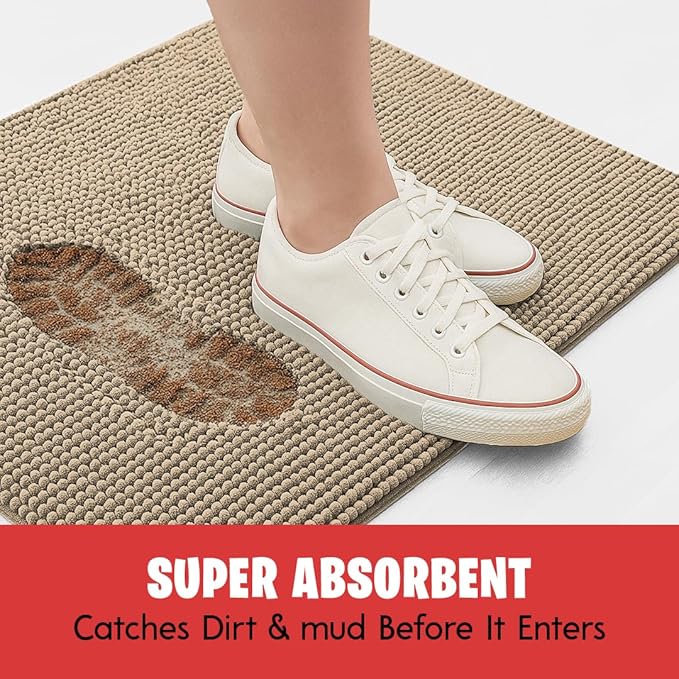 MudGuard Mat™ Dog Door Mat for Muddy Paws, Super Absorbent Microfiber, Non-Slip Indoor Mat, Quick Dry Chenille Mud Mat for Dogs & Entryway, Washable, Beige 36" x 60"